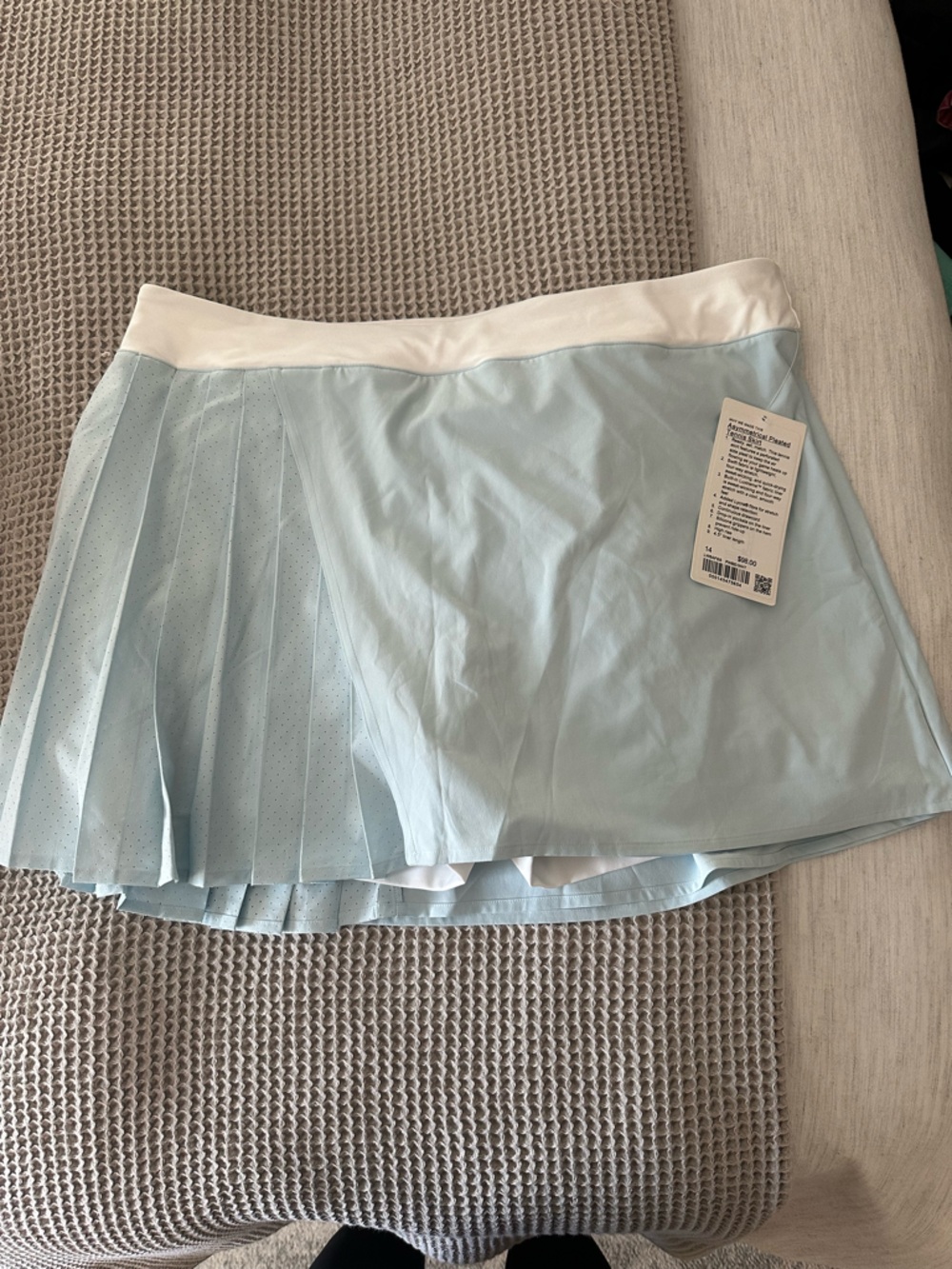 Lululemon asymmetrical Light Blue Pleated Skirt with White Waistband